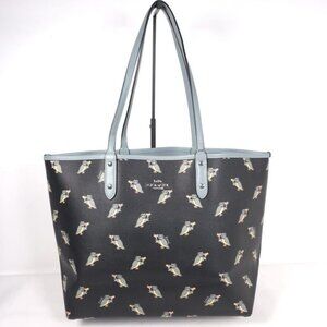 COACH‎ NEW YORK Reversible City Tote With Party Owl Print F80235 Black Blue